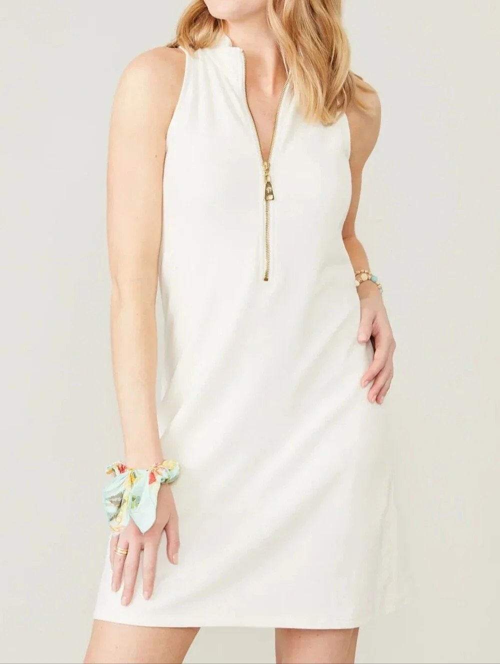 NWT Spartina 449 Keira Tennis Dress Pearl White Cotton XL Golf Pickleball Sporty